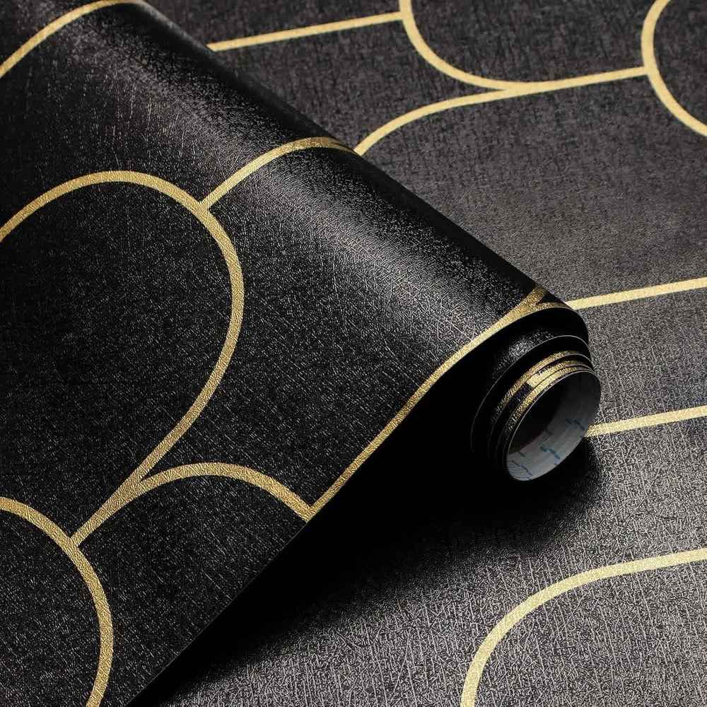 Papier peint tapisserie géométrique noir et or - motif