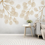Papier peint tapisserie ginkgo beige apaisant - Papierpeint - panoramique.fr