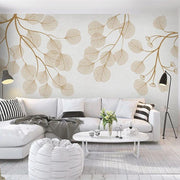 Papier peint tapisserie ginkgo beige apaisant - Papierpeint - panoramique.fr