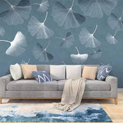 Papier peint tapisserie ginkgo bleu apaisant - Papierpeint - panoramique.fr