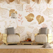 Papier peint tapisserie ginkgo doré chic - Papierpeint - panoramique.fr