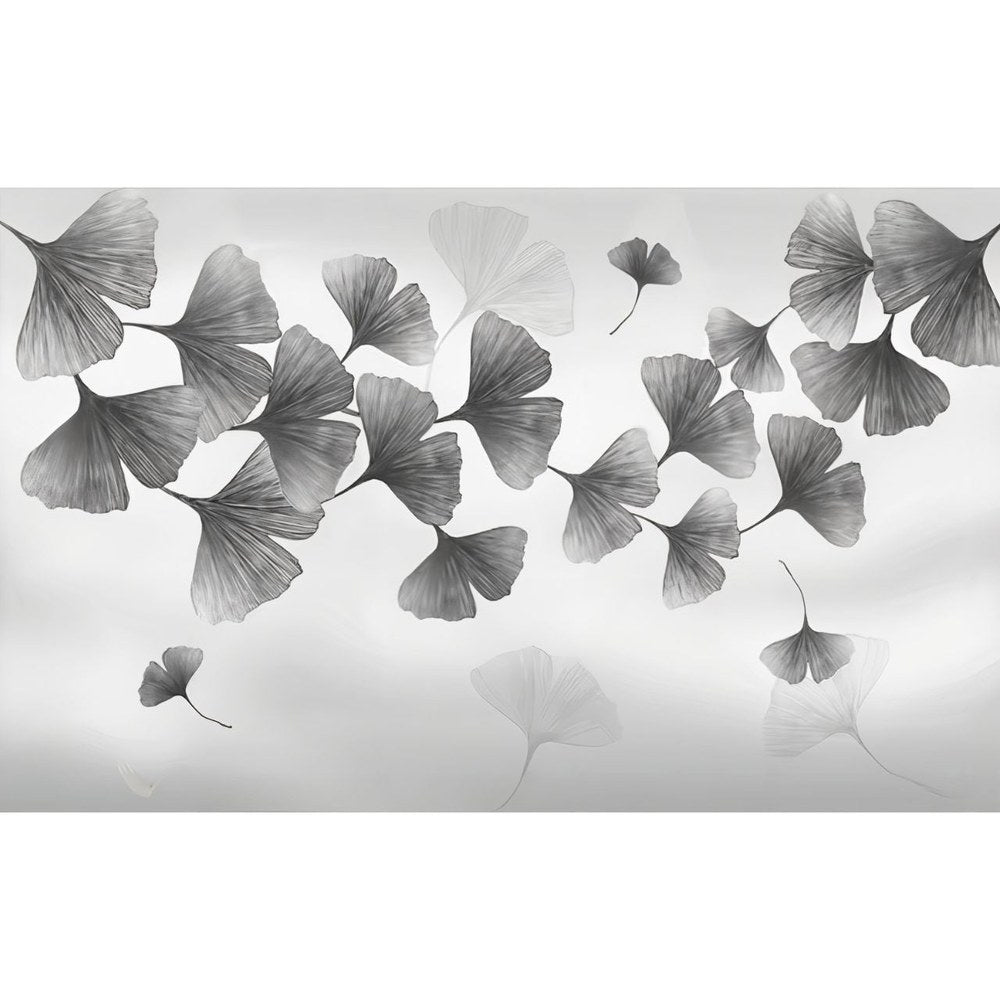 Papier peint tapisserie ginkgo noir contrasté - motif