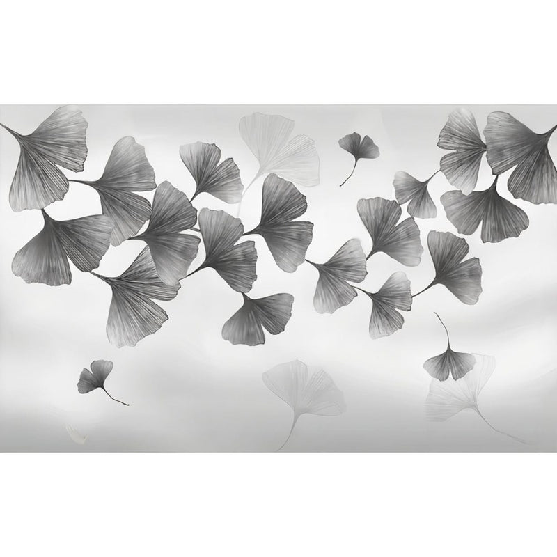 Papier peint tapisserie ginkgo noir contrasté — autocollant