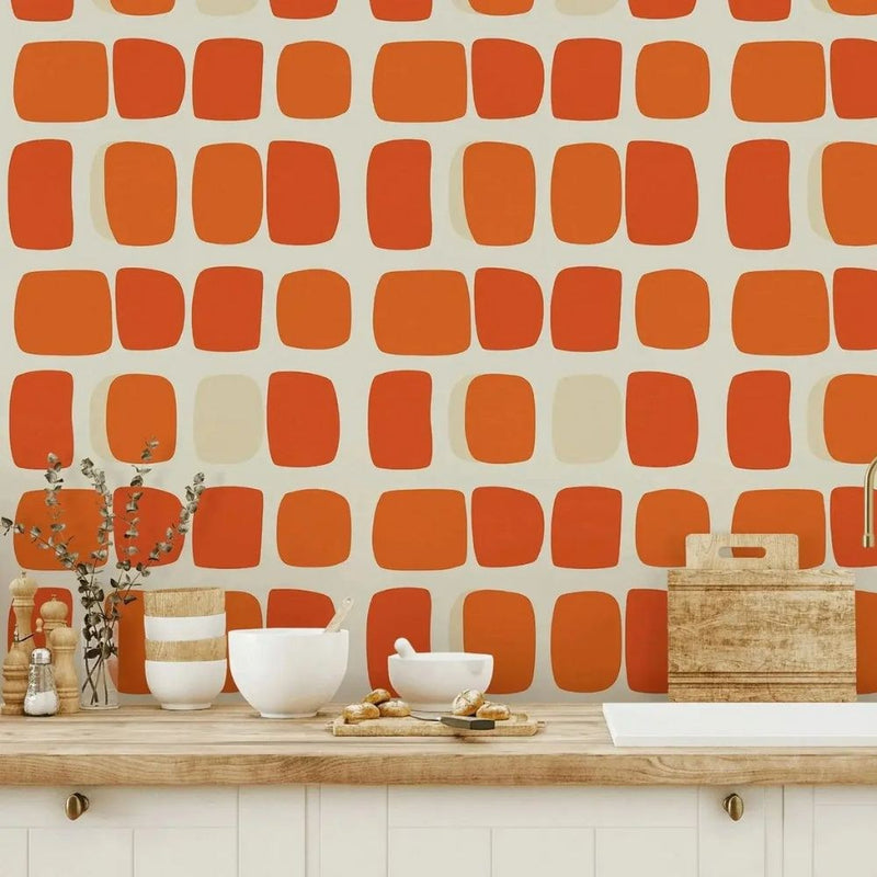 Papier peint tapisserie graphique terracotta — intissé mat premium