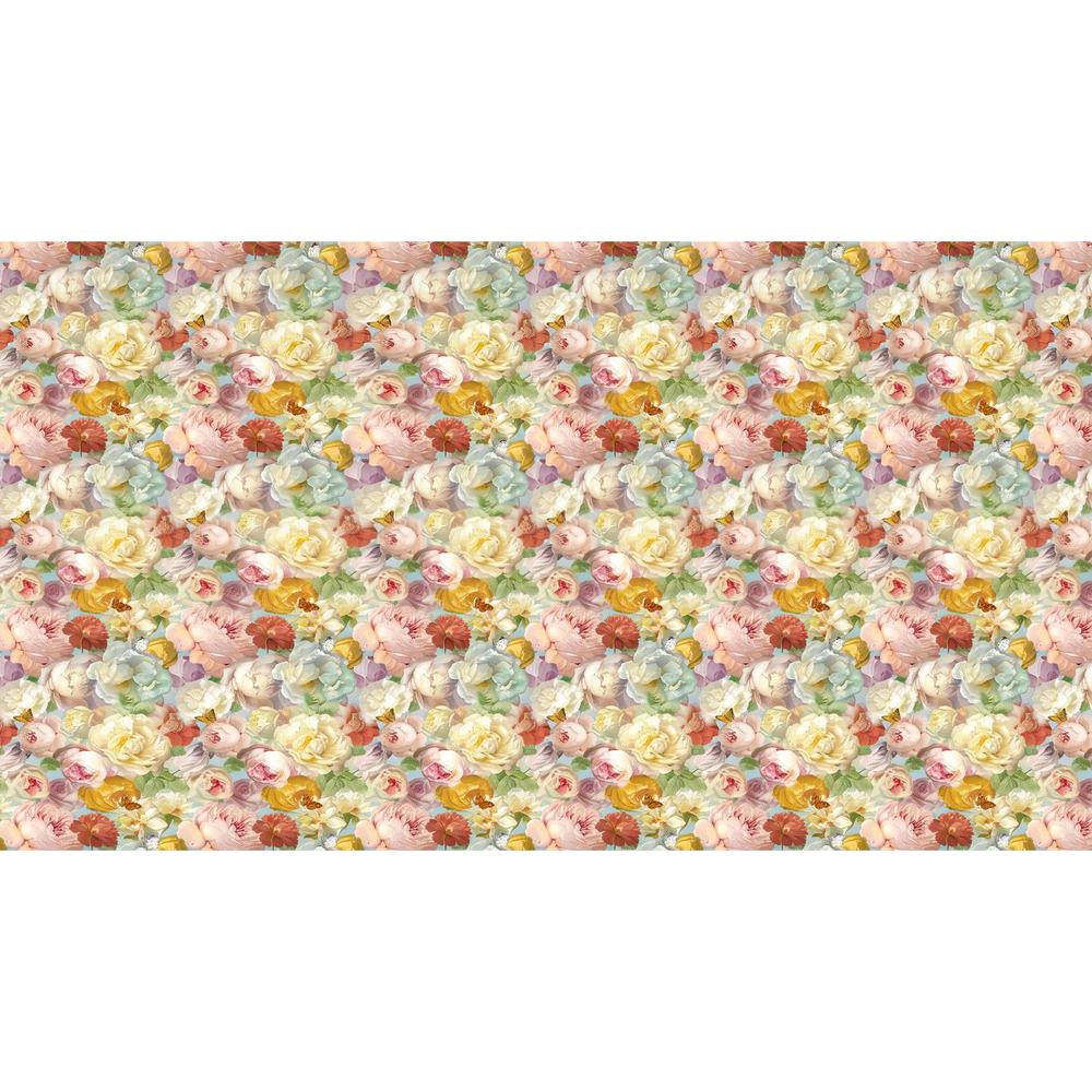 Papier peint tapisserie grosses fleurs anglaises colorées - motif