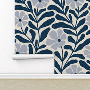 Papier peint tapisserie grosses fleurs bleues graphique - Papierpeint - panoramique.fr