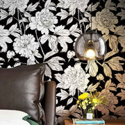 Papier peint tapisserie grosses fleurs sur fond noir - Papierpeint - panoramique.fr