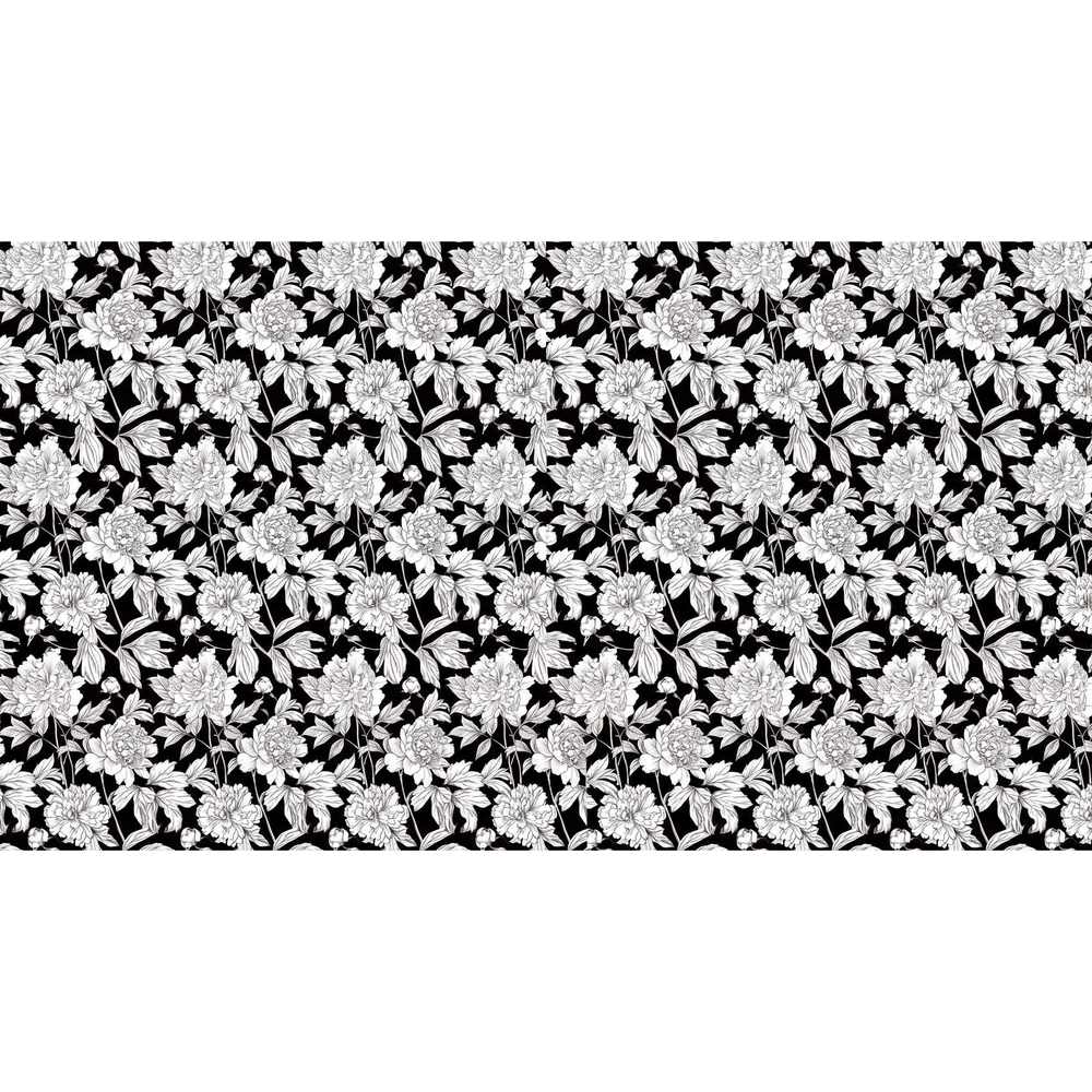 Papier peint tapisserie grosses fleurs sur fond noir - motif