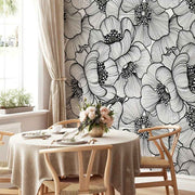 Papier peint tapisserie grosses fleurs noir et blanc - Papierpeint - panoramique.fr