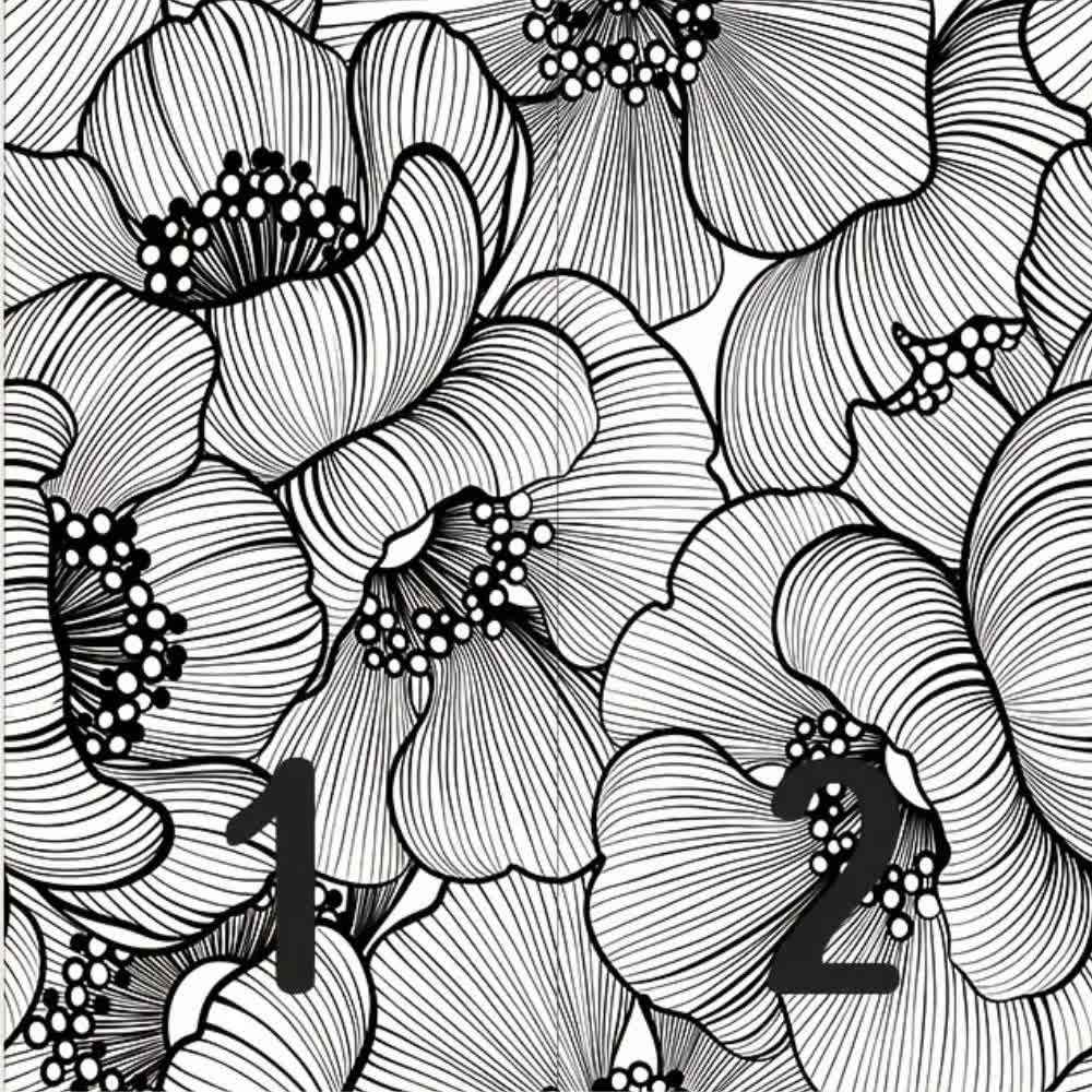Papier peint tapisserie grosses fleurs noir et blanc - motif