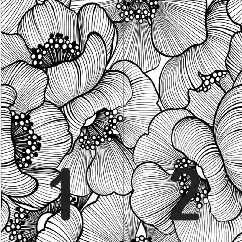 Papier peint tapisserie grosses fleurs noir et blanc — autocollant