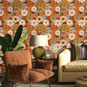 Papier peint tapisserie grosses fleurs oranges automnales - Papierpeint - panoramique.fr