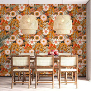 Papier peint tapisserie grosses fleurs oranges automnales - Papierpeint - panoramique.fr