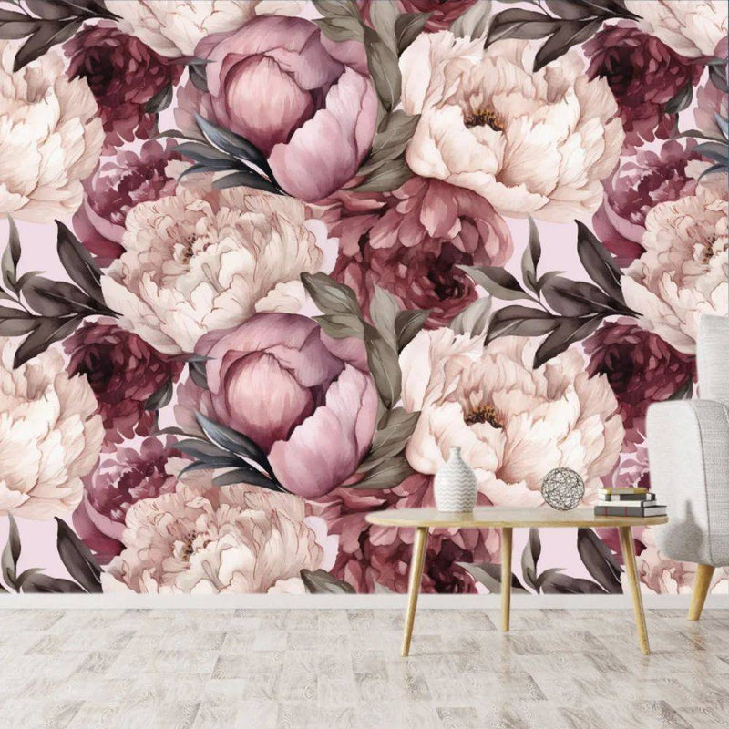Papier peint tapisserie grosses fleurs pivoines — intissé mat premium