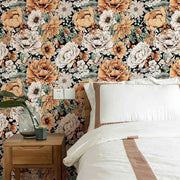 Papier peint tapisserie grosses fleurs terracotta - Papierpeint - panoramique.fr