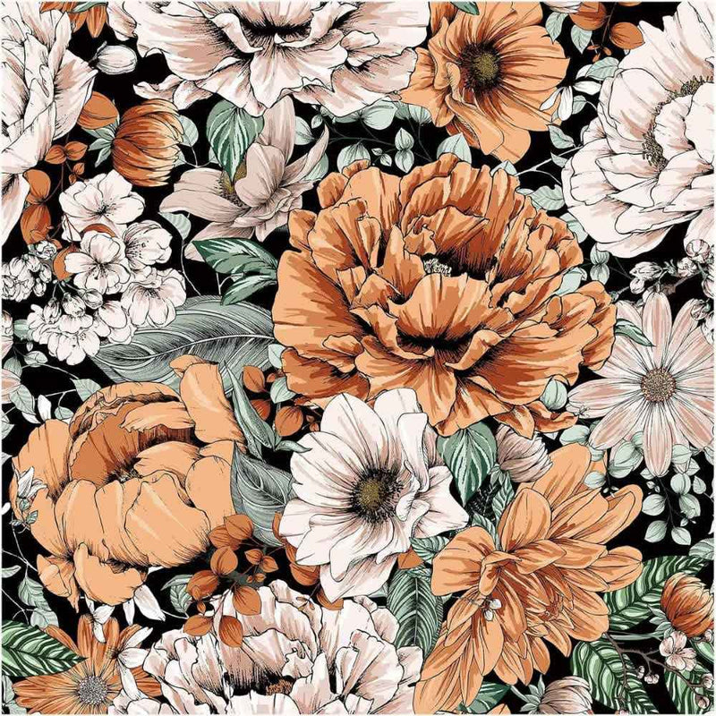 Papier peint tapisserie grosses fleurs terracotta — autocollant