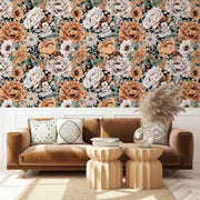 Papier peint tapisserie grosses fleurs terracotta - Papierpeint - panoramique.fr