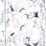 Papier peint tapisserie grues et bambou noir et blanc - Papierpeint - panoramique.fr