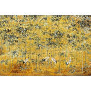 Papier peint tapisserie grues japonaises fond jaune - Papierpeint - panoramique.fr