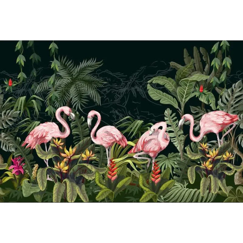 Papier peint tapisserie jungle et flamants roses exotique — autocollant