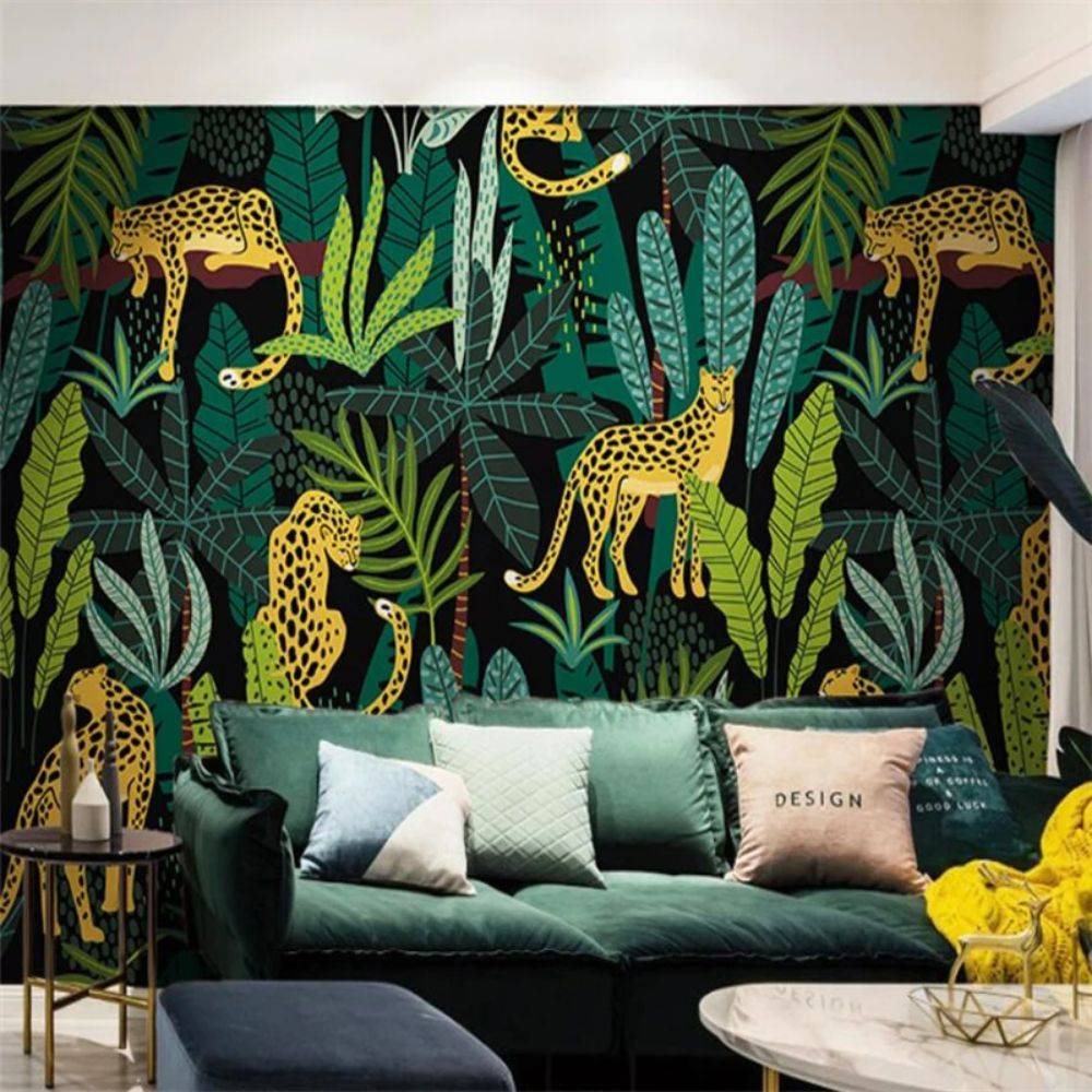 Papier peint tapisserie jungle et léopard - Papierpeint - panoramique.fr