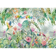 Papier peint tapisserie jungle avec perroquets et feuillages - Papierpeint - panoramique.fr
