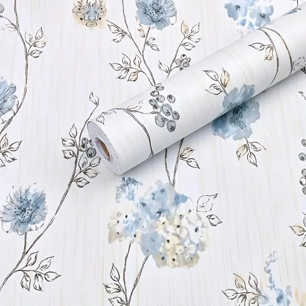 Papier peint tapisserie liberty bleu fleuri - motif