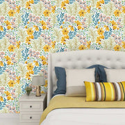 Papier peint tapisserie liberty jaune et bleu - Papierpeint - panoramique.fr