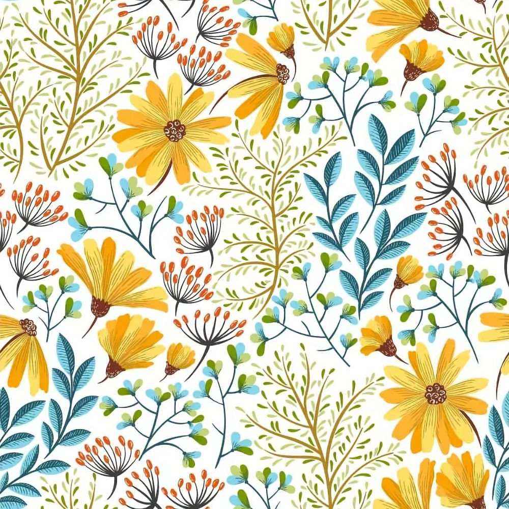 Papier peint tapisserie liberty jaune et bleu - motif
