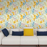 Papier peint tapisserie liberty jaune et bleu - Papierpeint - panoramique.fr