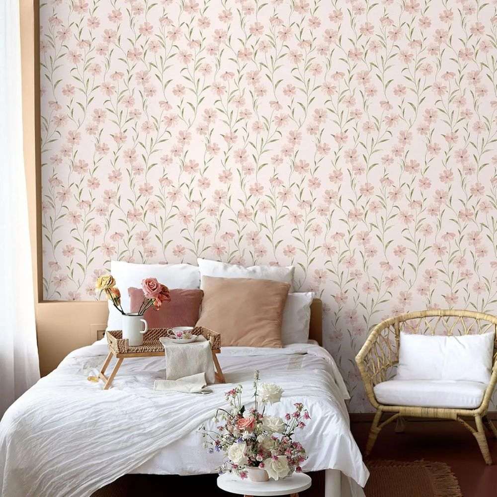 Papier peint tapisserie liberty rose poudré - Papierpeint - panoramique.fr