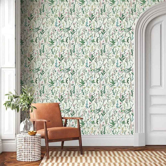 Papier peint tapisserie liberty vert végétal - Papierpeint - panoramique.fr