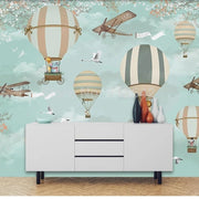 Papier peint tapisserie montgolfières et animaux pour enfant - Papierpeint - panoramique.fr