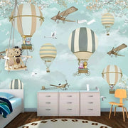 Papier peint tapisserie montgolfières et animaux pour enfant - Papierpeint - panoramique.fr