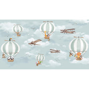 Papier peint tapisserie montgolfières et avions dans le ciel - Papierpeint - panoramique.fr