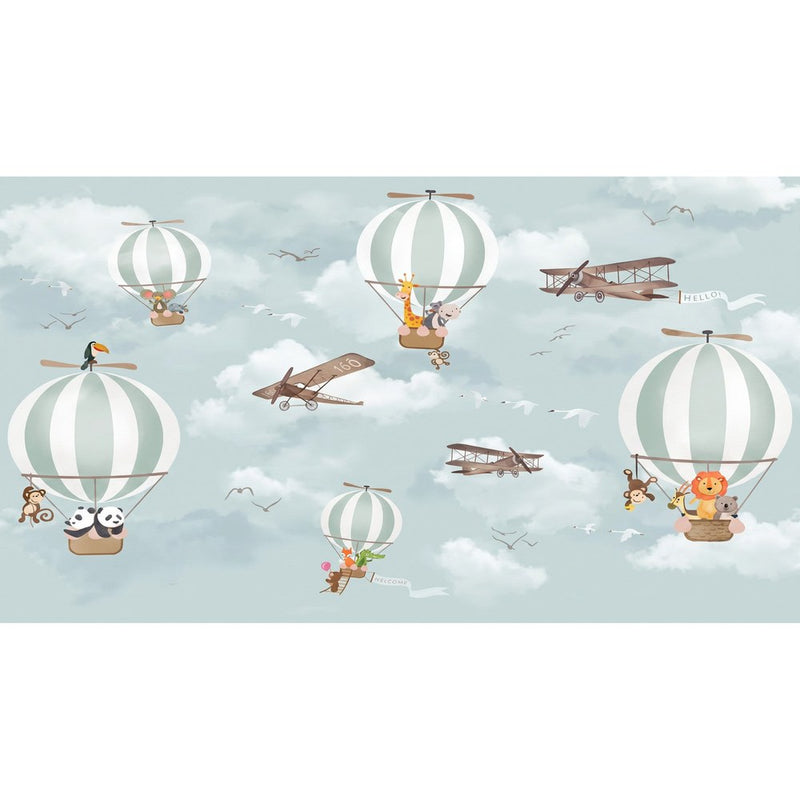 Papier peint tapisserie montgolfières et avions dans le ciel — autocollant