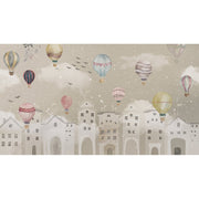 Papier peint tapisserie montgolfières beige et tons pastel - Papierpeint - panoramique.fr