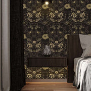 Papier peint tapisserie noir et or floral pour chambre - Papierpeint - panoramique.fr