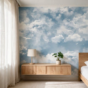 Papier peint tapisserie nuages blancs sur ciel bleu - Papierpeint - panoramique.fr