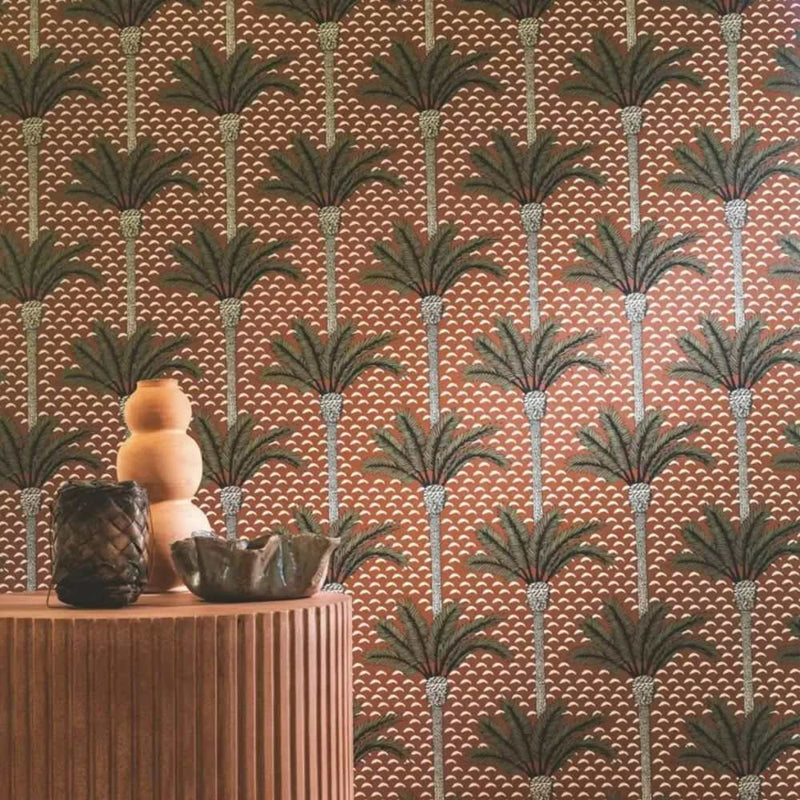 Papier peint tapisserie palmiers terracotta — intissé mat premium