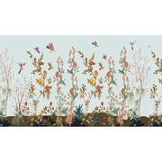 Papier peint tapisserie panoramique colibris et parterre de fleurs - Papierpeint - panoramique.fr