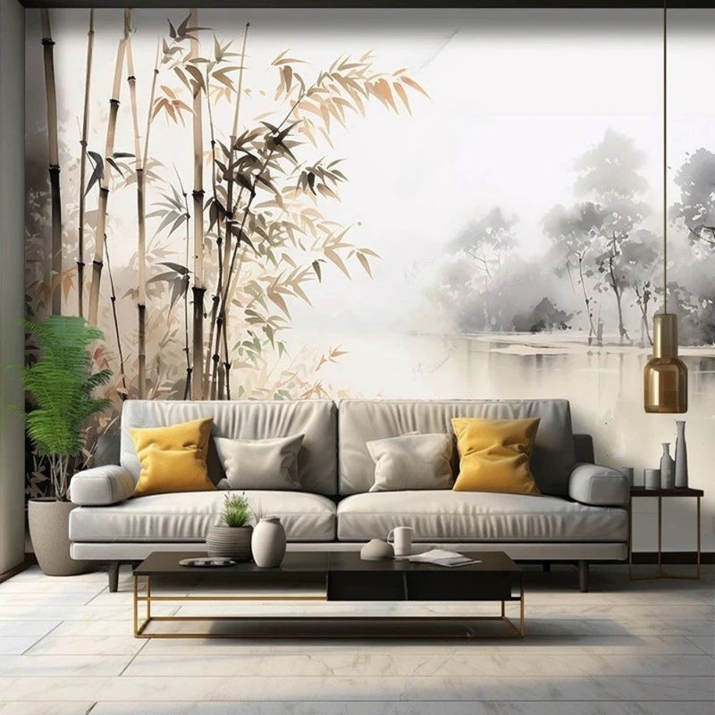Papier peint tapisserie panoramique forêt de bambous — intissé mat premium
