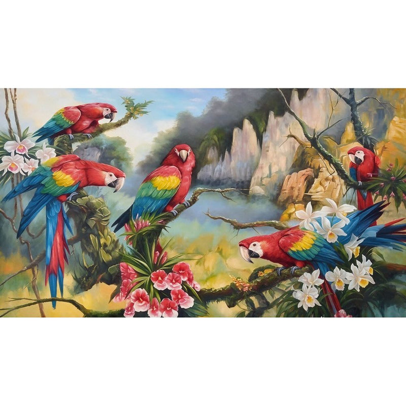 Papier peint tapisserie panoramique perroquets multicolores — autocollant
