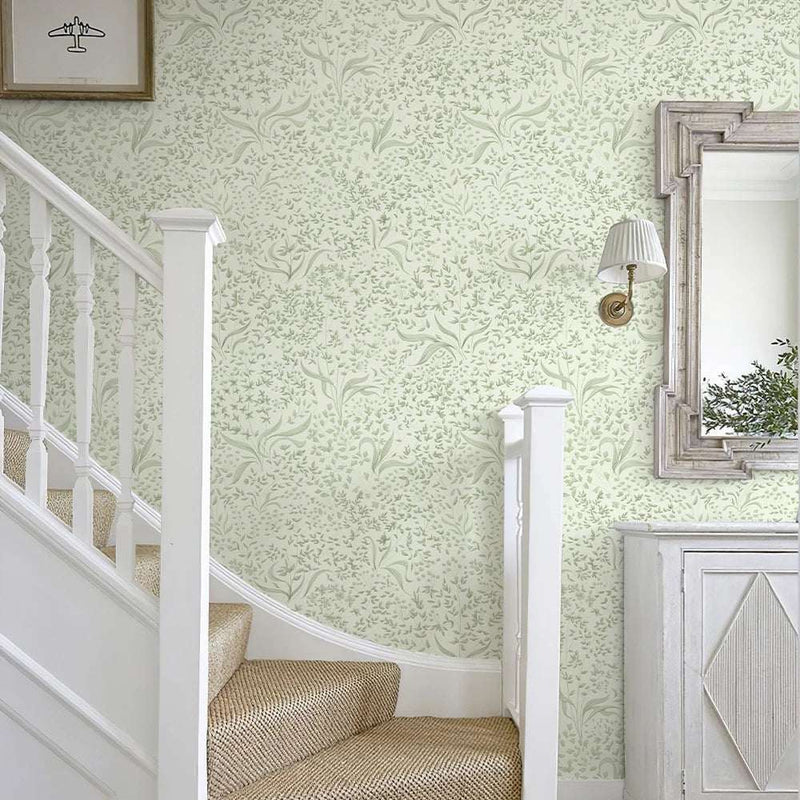 Papier peint tapisserie panoramique vert sauge — intissé mat premium