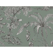 Papier peint tapisserie paons et palmiers vert sauge - Papierpeint - panoramique.fr