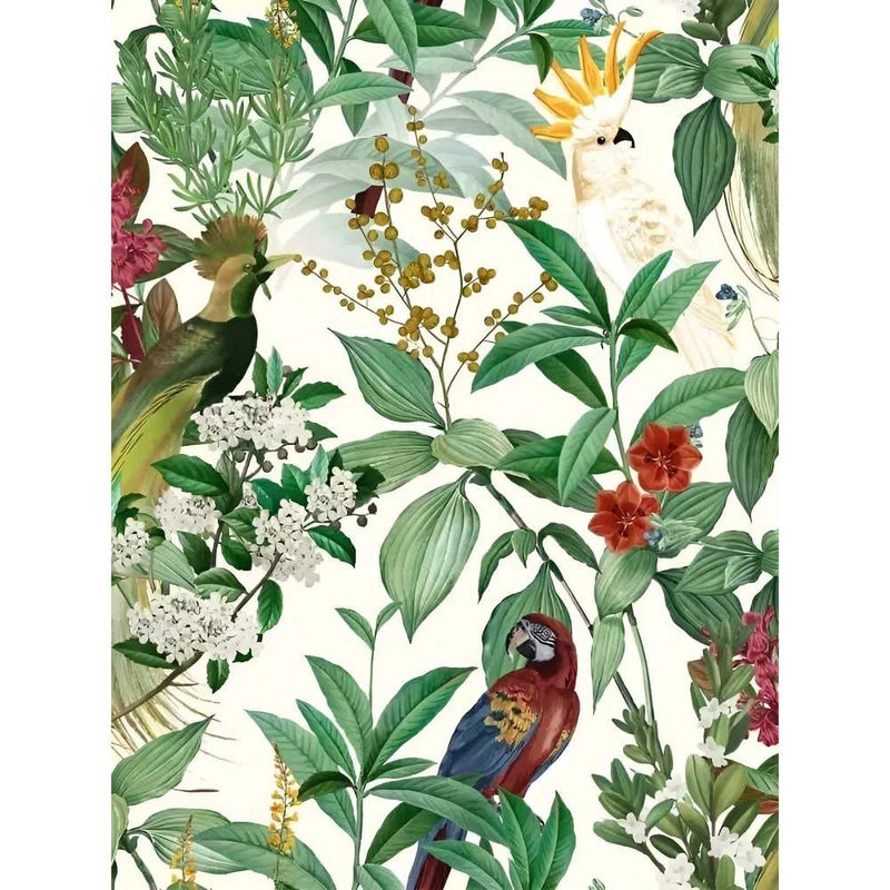 Papier peint tapisserie perroquets sur fond blanc lumineux — autocollant