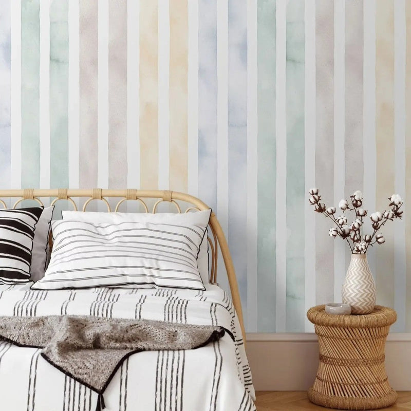 Papier peint tapisserie rayures aquarelle colorées — intissé mat premium