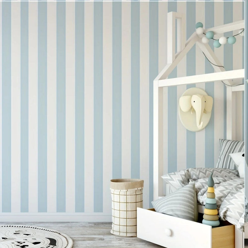 Papier peint tapisserie rayures bleues apaisantes — intissé mat premium