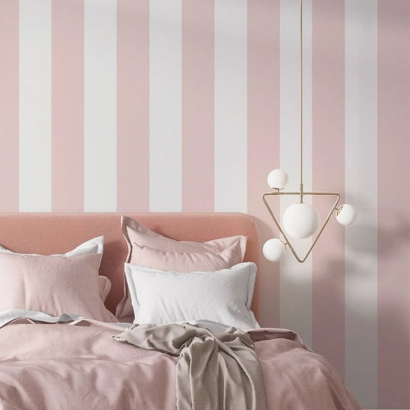 Papier peint tapisserie rayures rose poudré — intissé mat premium
