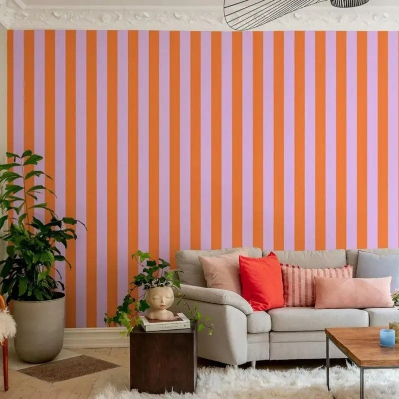Papier peint tapisserie rayures rose et rouge seventies — intissé mat premium